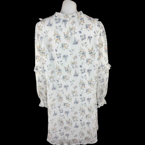Allegra K Floral Ruffle Long Sleeve Mini Dress White Lined L Feminine Romantic - Picture 7 of 13